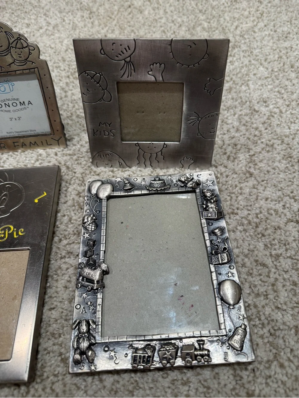 Set of 4 Metal Silver Tone Children Family Picture Frame Lot